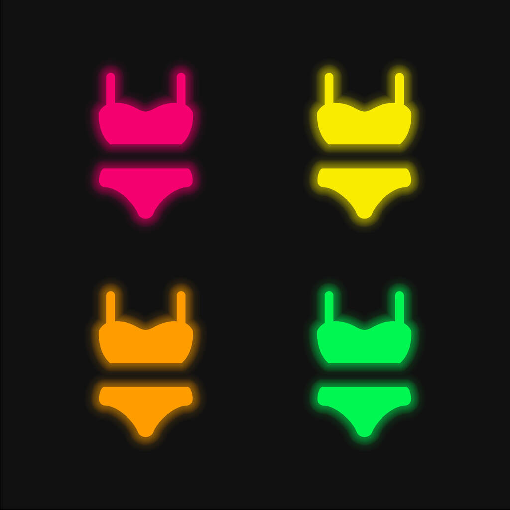 Terno de biquíni quatro cores brilhante ícone vetor de néon - Vetor, Imagem