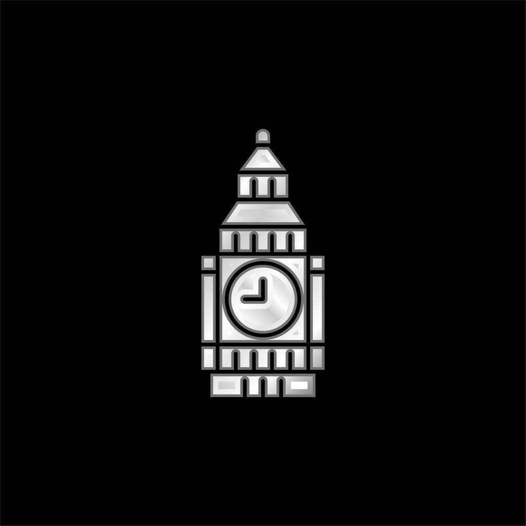 Big Ben banhado a prata ícone metálico - Vetor, Imagem