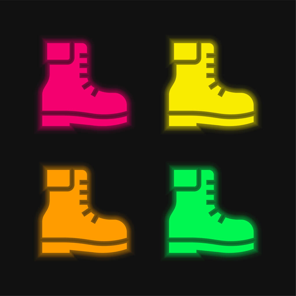 Botas quatro cores brilhante ícone vetor de néon - Vetor, Imagem