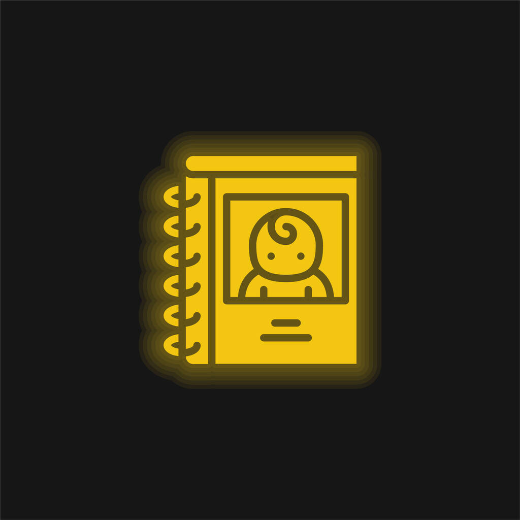 Baby Book žlutá zářící neonová ikona - Vektor, obrázek