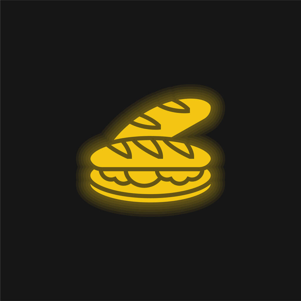 Baguette żółty świecący neon ikona - Wektor, obraz