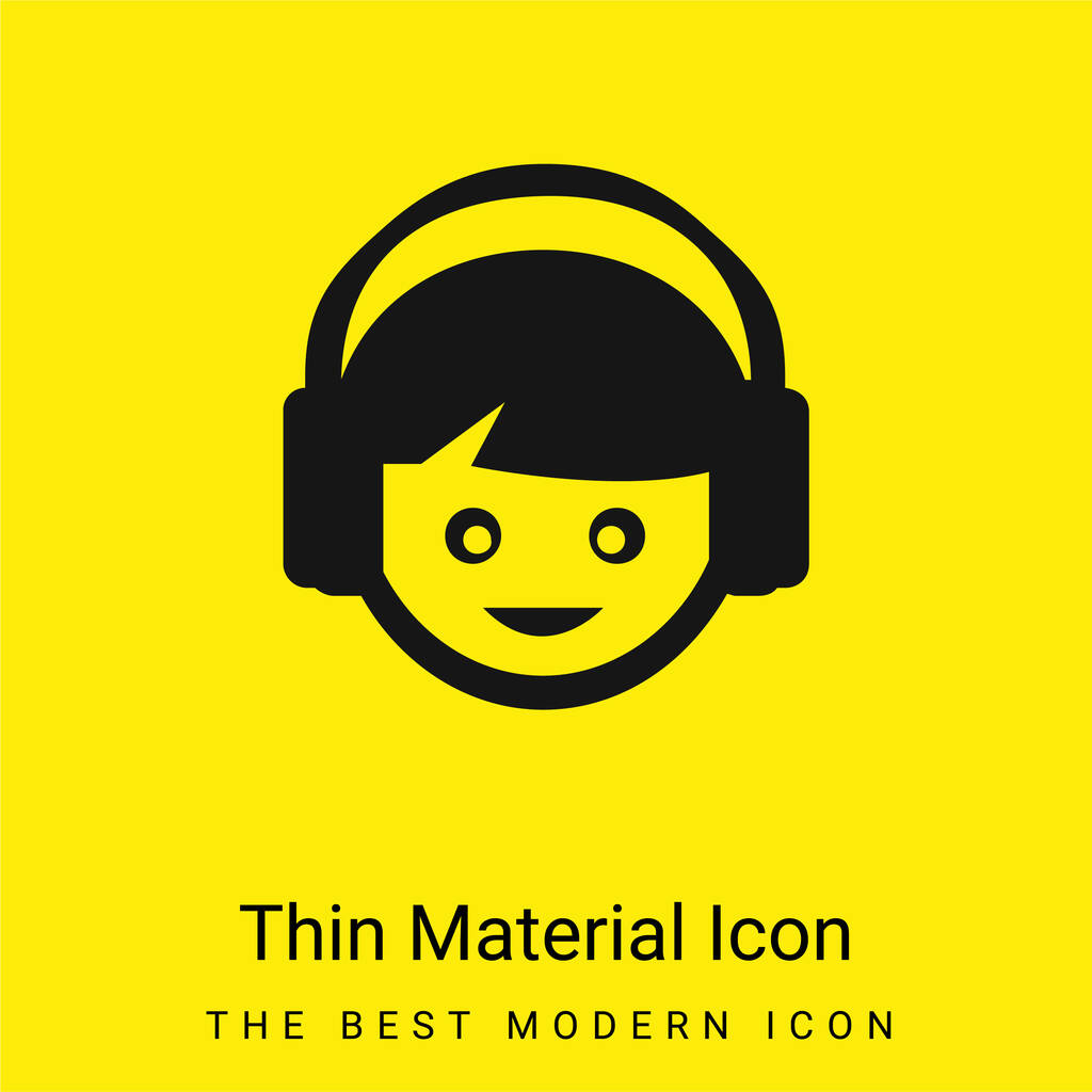 Niño con auriculares mínimo icono de material amarillo brillante - Vector, imagen