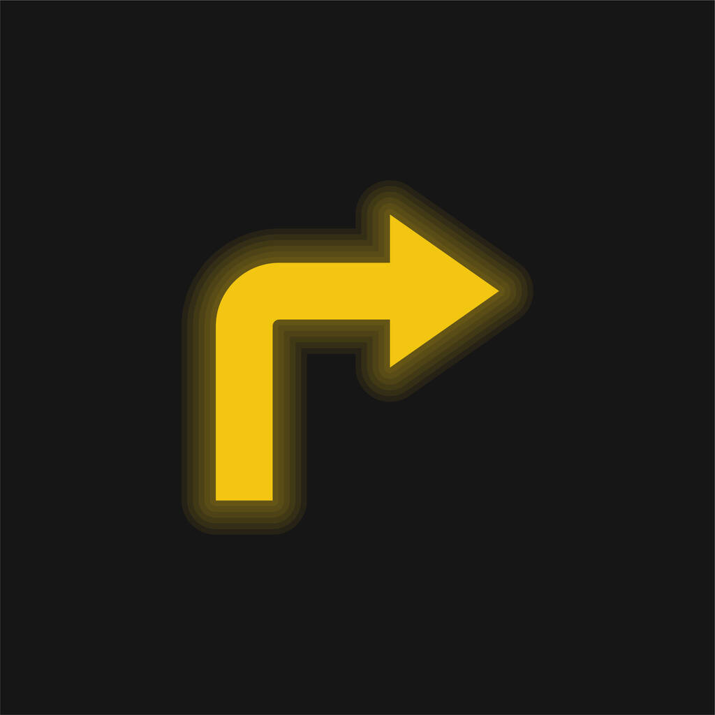 Nyíl szög fordult jobbra sárga izzó neon ikon - Vektor, kép
