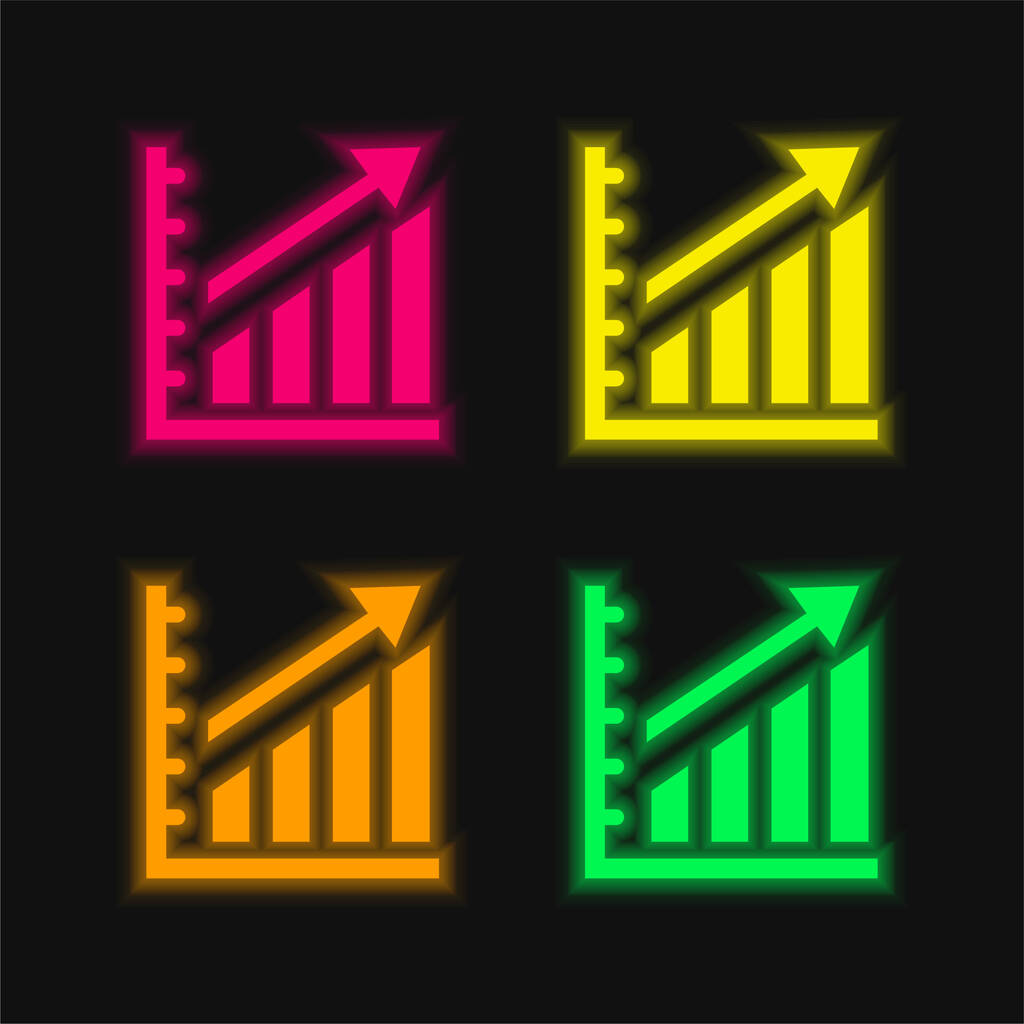 Aufsteigende Statistiken Grafik vier Farben leuchtenden Neon-Vektor-Symbol - Vektor, Bild