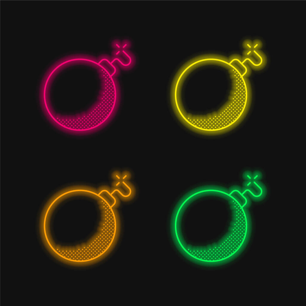 Bomba négy szín izzó neon vektor ikon - Vektor, kép