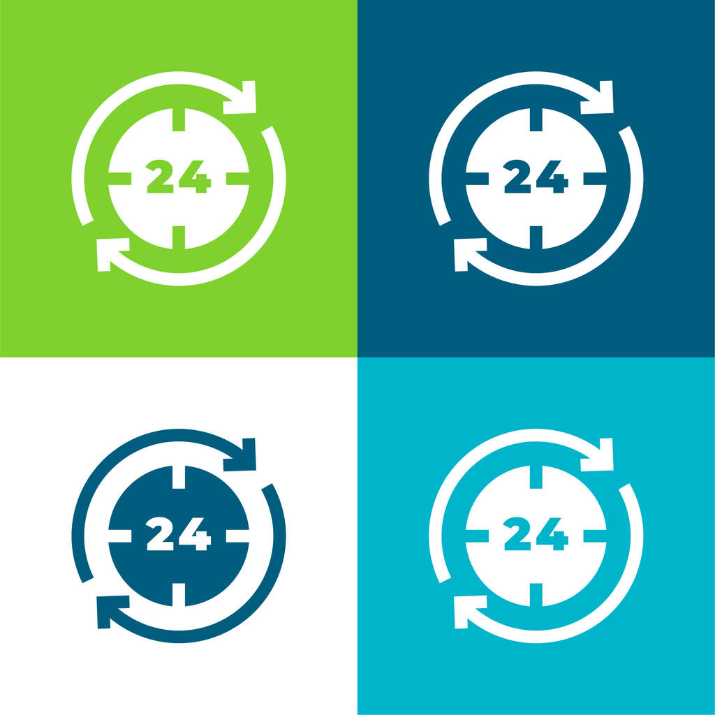 24 Horas Plano quatro cores conjunto de ícones mínimos - Vetor, Imagem