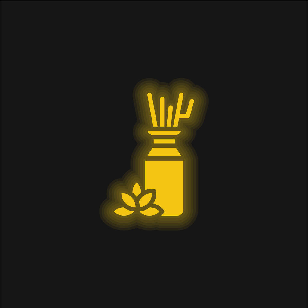 Aromaterápia sárga izzó neon ikon - Vektor, kép