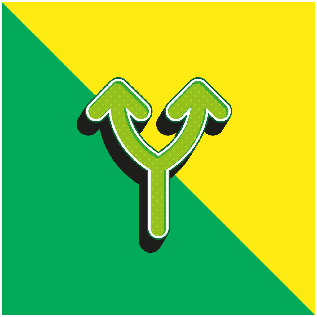 Bifurcation Of Up Arrow Zöld és sárga modern 3D vektor ikon logó - Vektor, kép