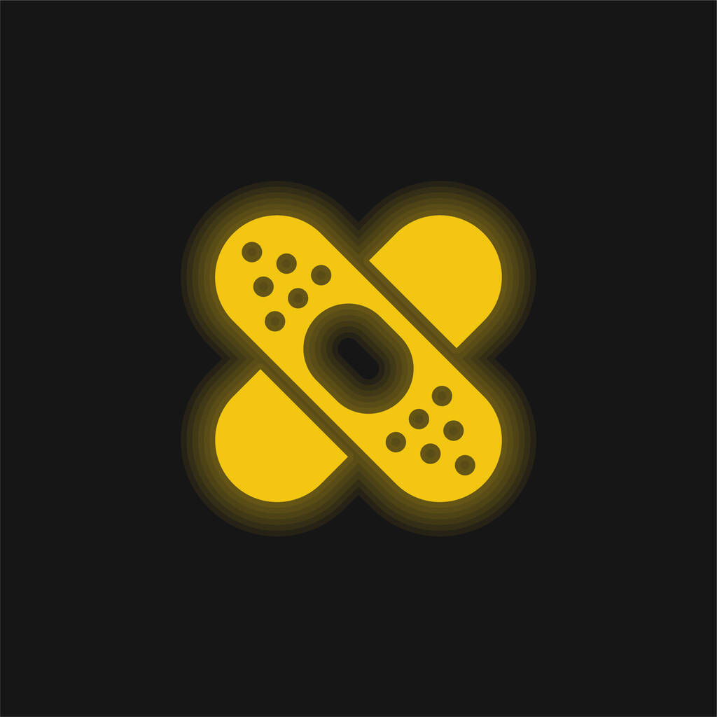 Band Aid alkotó kereszt Mark sárga izzó neon ikon - Vektor, kép