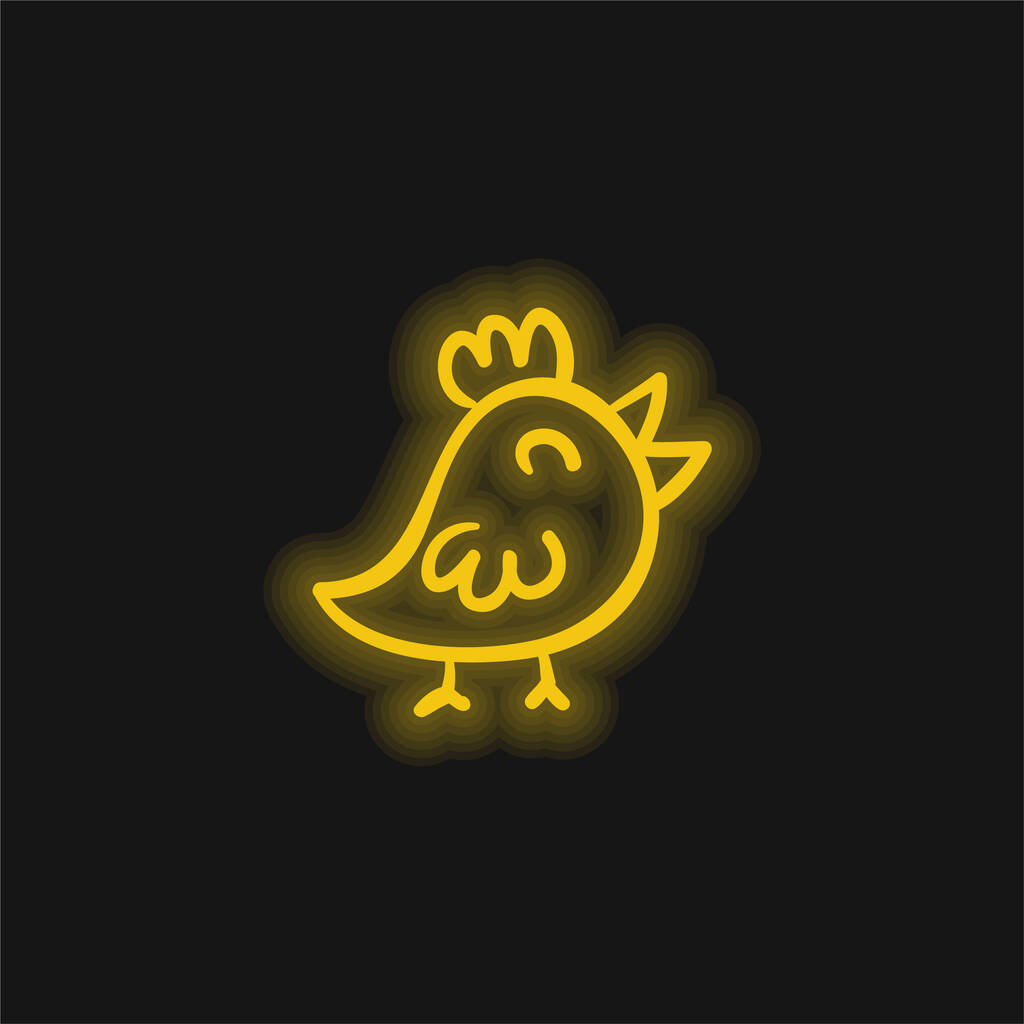 鳥の手描きおもちゃ動物の黄色輝くネオンアイコン - ベクター画像