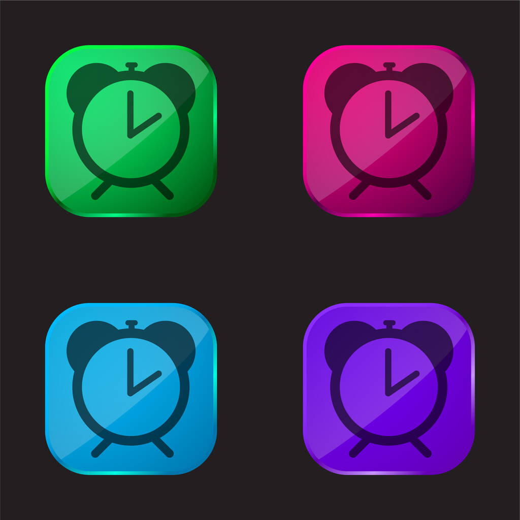 Alarm Klok van ronde vorm met oud ontwerp vier kleuren glazen knop pictogram - Vector, afbeelding