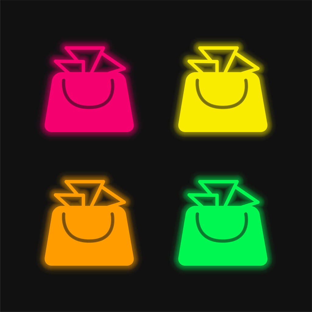 Tas voor dames vier kleuren gloeiende neon vector icoon - Vector, afbeelding
