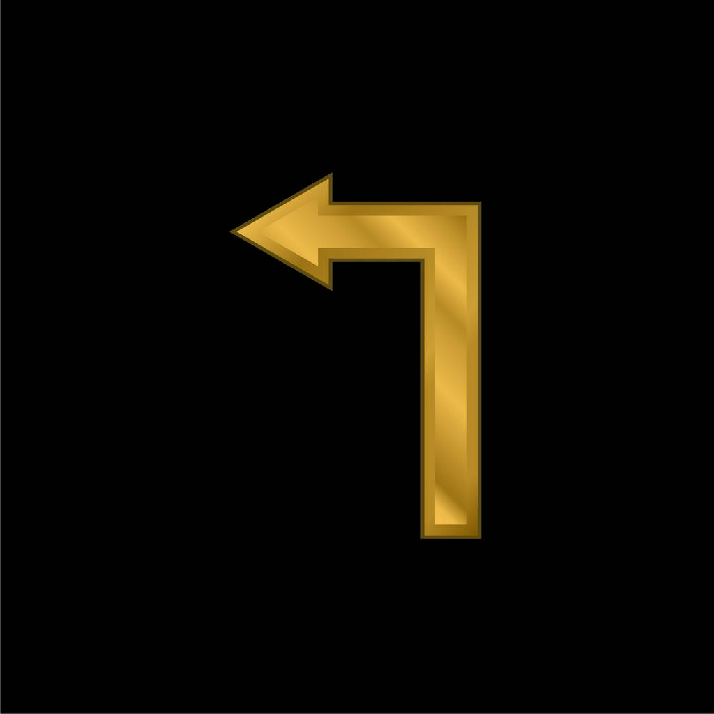 Flecha recta ángulo de giro a la izquierda chapado en oro icono metálico o logo vector - Vector, imagen