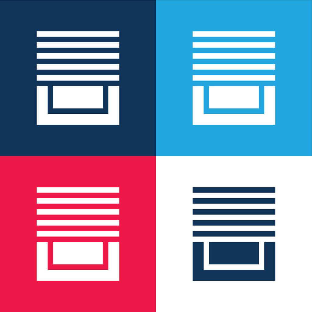 Blinds blauw en rood vier kleuren minimale pictogram set - Vector, afbeelding