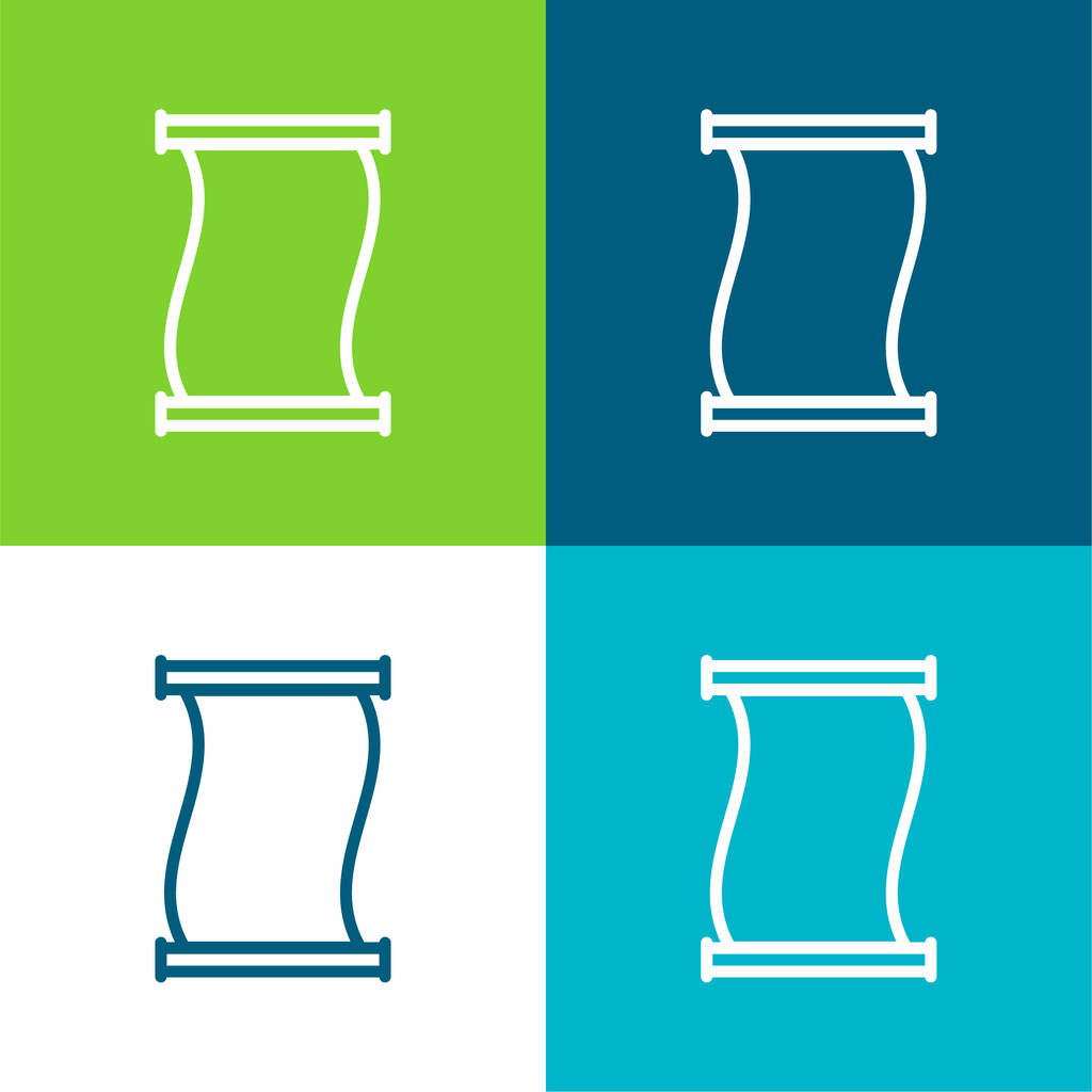 Esquema de desplazamiento de papel antiguo Conjunto de iconos mínimo de cuatro colores plano - Vector, Imagen