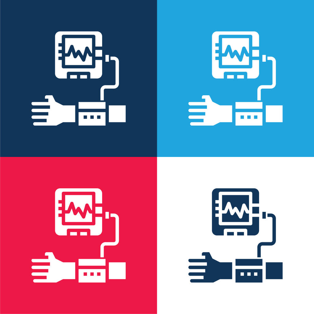 Vérnyomás kék és piros négy szín minimális ikon készlet - Vektor, kép