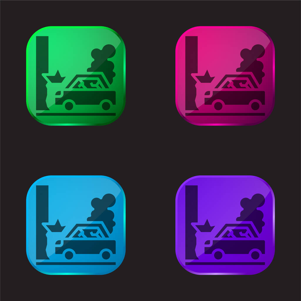 Accident quatre icône de bouton en verre de couleur - Vecteur, image