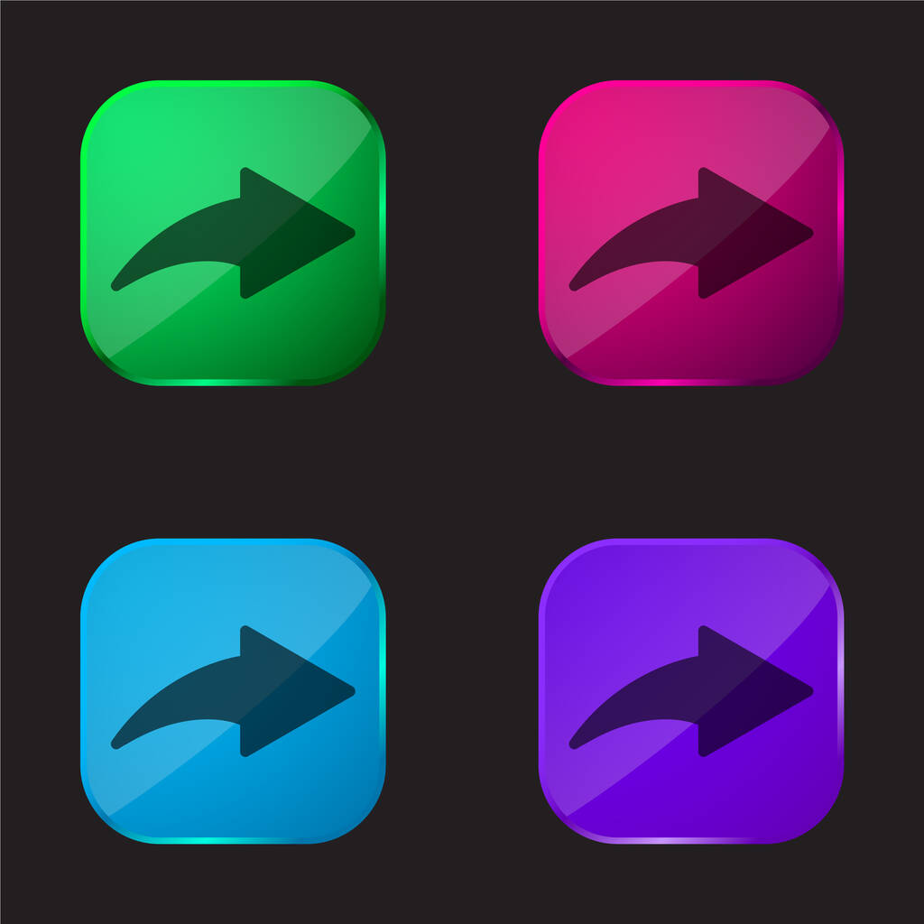 Flecha señalando a la derecha icono de botón de cristal de cuatro colores - Vector, imagen