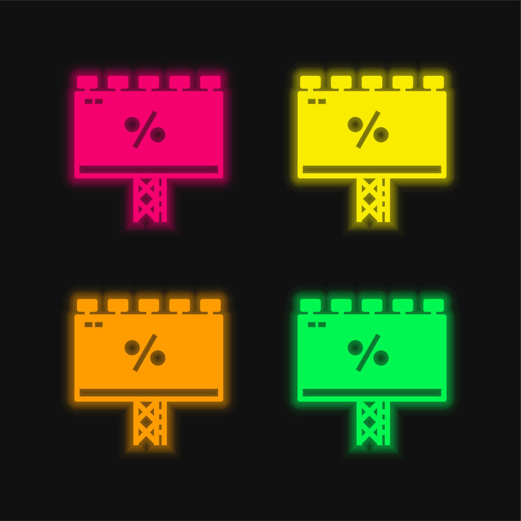 Billboard cuatro colores brillante icono de vectores de neón - Vector, imagen