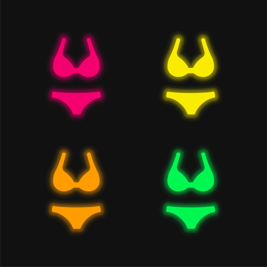 Bikini négy színű izzó neon vektor ikon - Vektor, kép