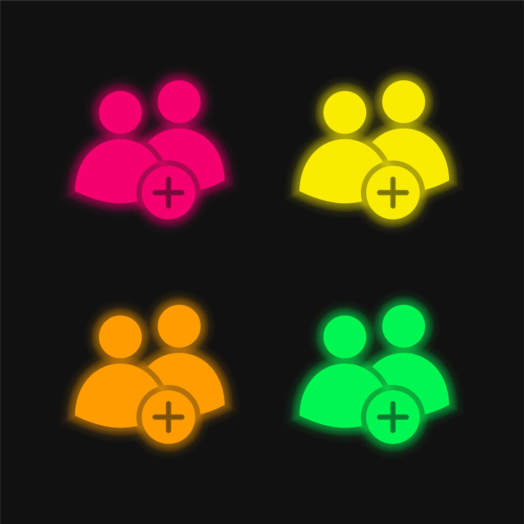 Gruppe vier Farbe hinzufügen, leuchtendes Neon-Vektorsymbol - Vektor, Bild