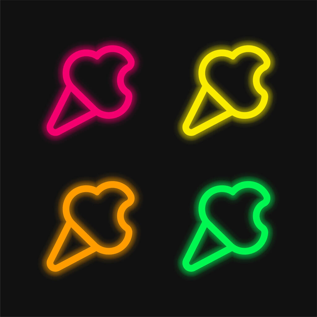 Ghiaccio morso cono contorno quattro colore incandescente icona vettoriale al neon - Vettoriali, immagini