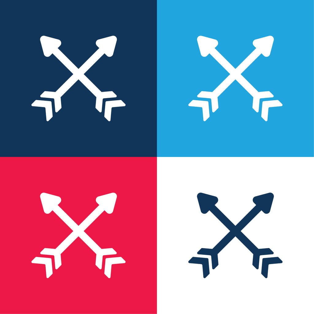 Łucznictwo niebieski i czerwony zestaw czterech kolorów minimalny zestaw ikon - Wektor, obraz