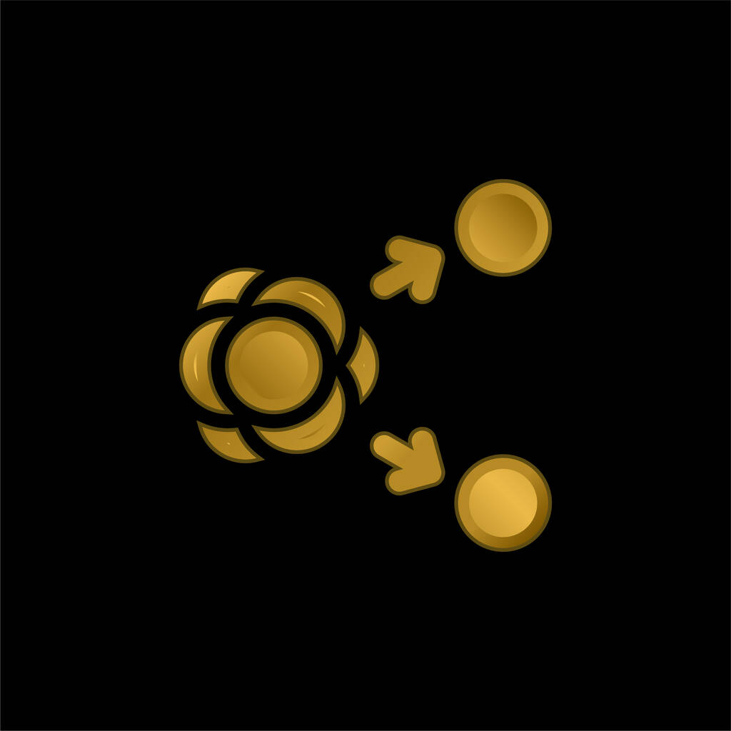 Átomo chapado en oro icono metálico o logo vector - Vector, imagen