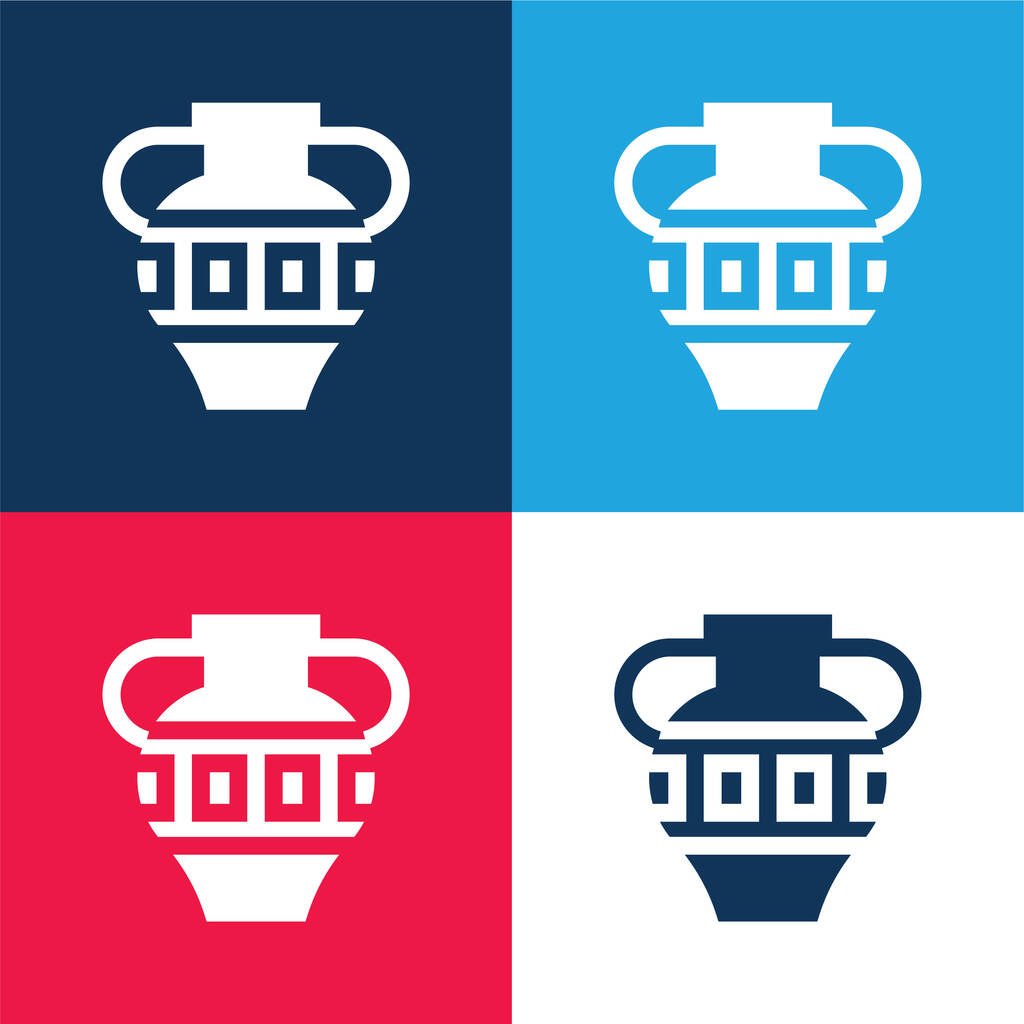 Ánfora azul y rojo conjunto de iconos mínimo de cuatro colores - Vector, imagen