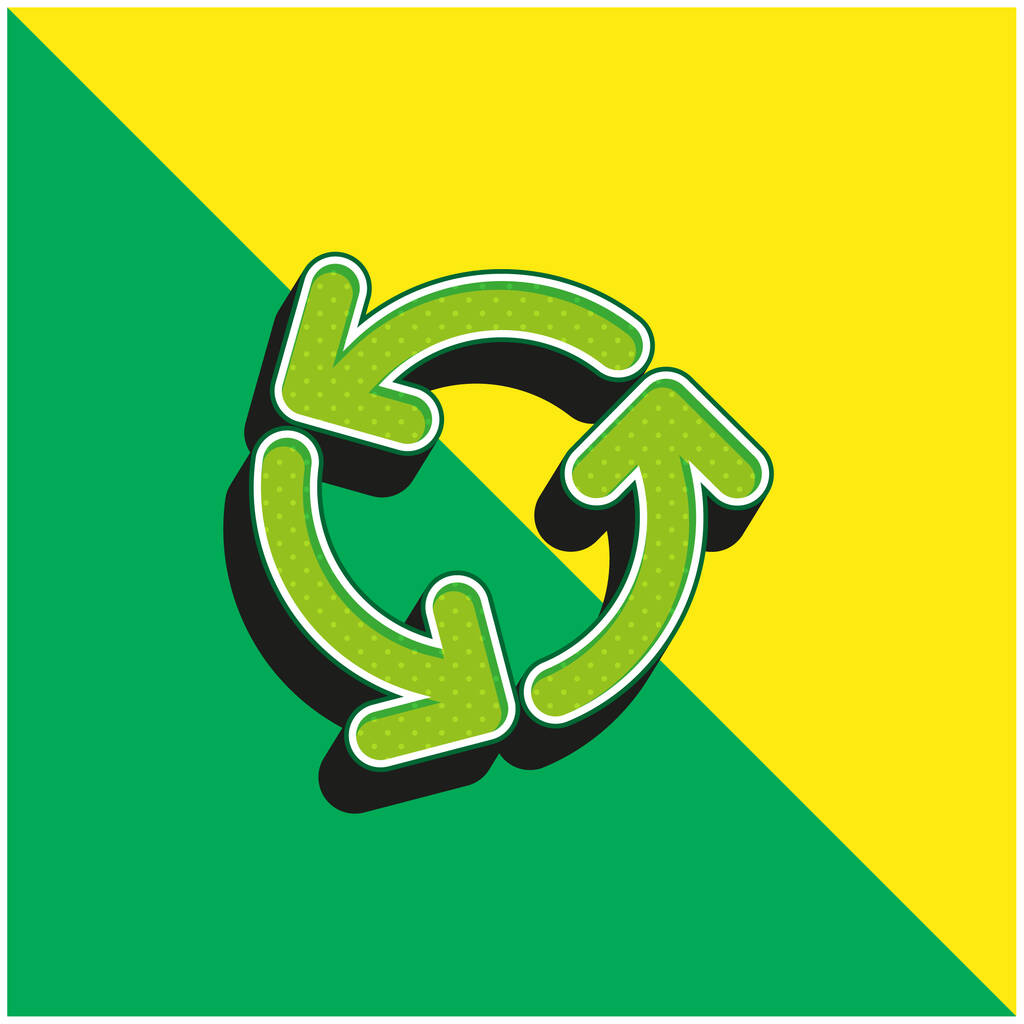 Flèches cercle de trois rotation dans le sens contraire des aiguilles d'une montre vert et jaune moderne logo icône vectorielle 3d - Vecteur, image