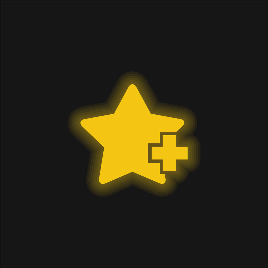 Dodaj Ulubiony interfejs gwiazdy Symbol żółtego świecącego neonu - Wektor, obraz