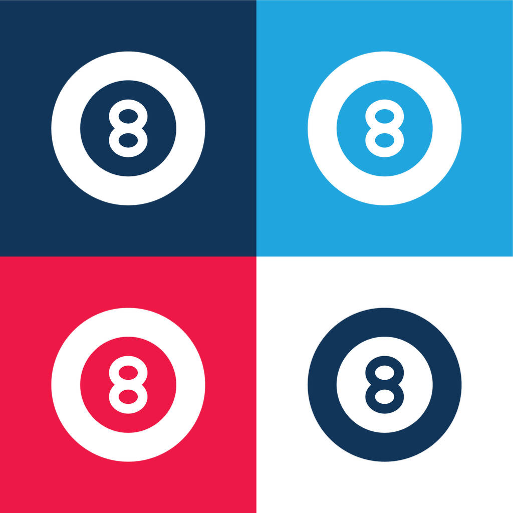 Bilard niebieski i czerwony zestaw czterech kolorów minimalny zestaw ikon - Wektor, obraz