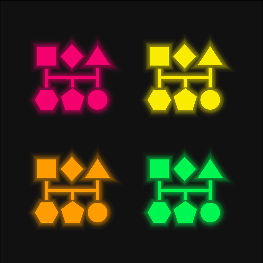 Negro formas geométricas gráfico de cuatro colores brillante icono de vectores de neón - Vector, imagen