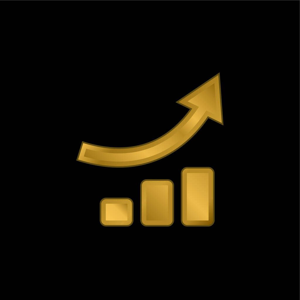 Negocio ascendente Gráfico chapado en oro icono metálico o logo vector - Vector, Imagen