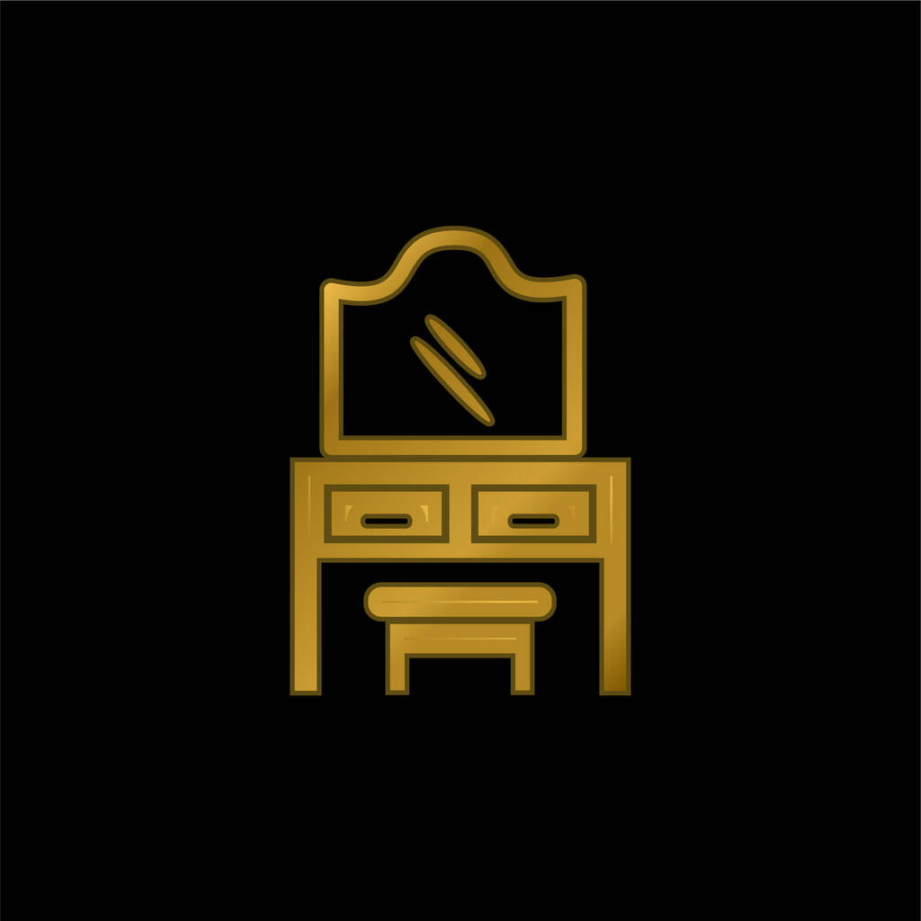 Lustro sypialni na szufladach z siedziskiem złocone metaliczna ikona lub wektor logo - Wektor, obraz