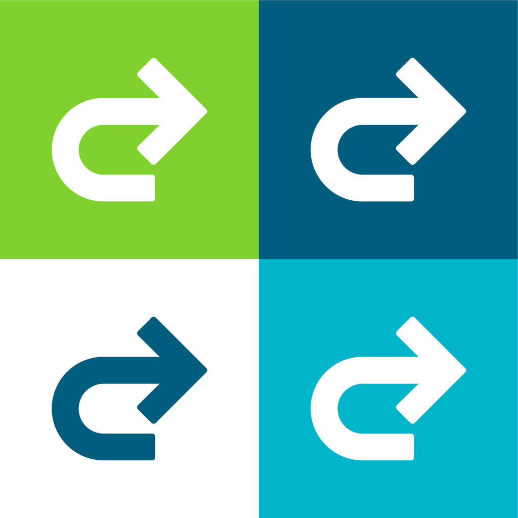 Flecha derecha curva plana de cuatro colores mínimo icono conjunto - Vector, imagen
