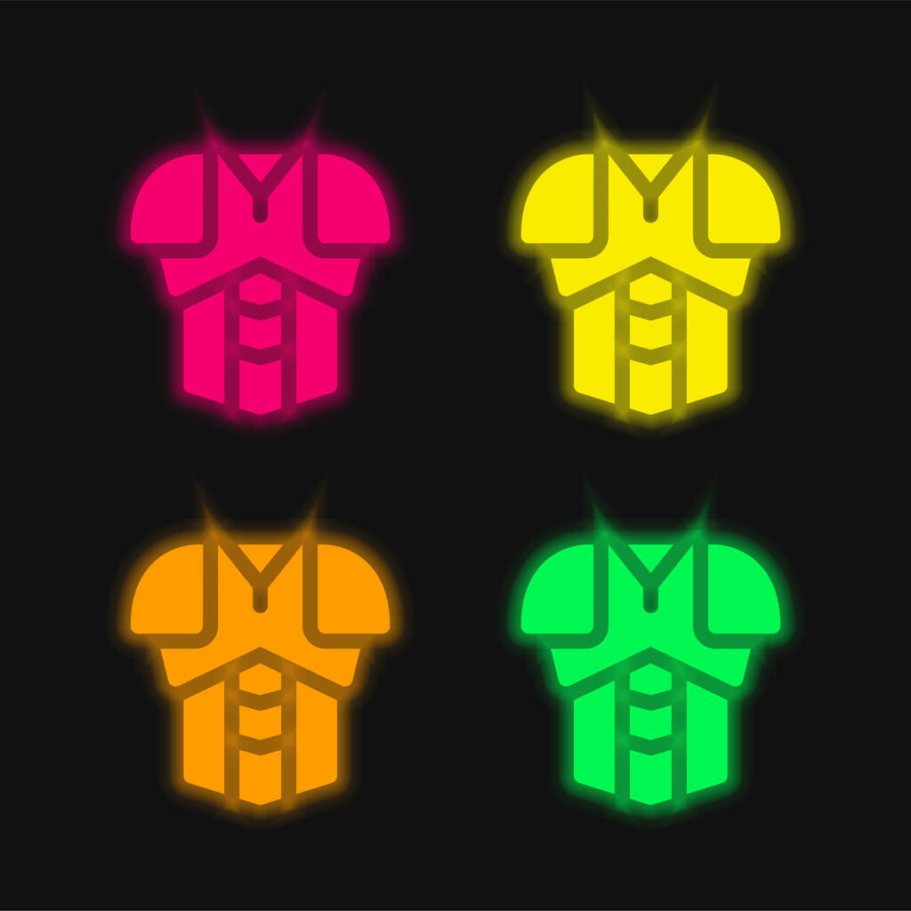 Armure quatre couleurs rougeoyantes icône vectorielle néon - Vecteur, image