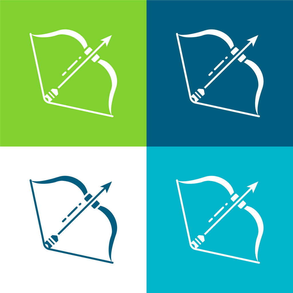 Лук и стрела плоские четыре цвета минимальный набор значков - Вектор,изображение