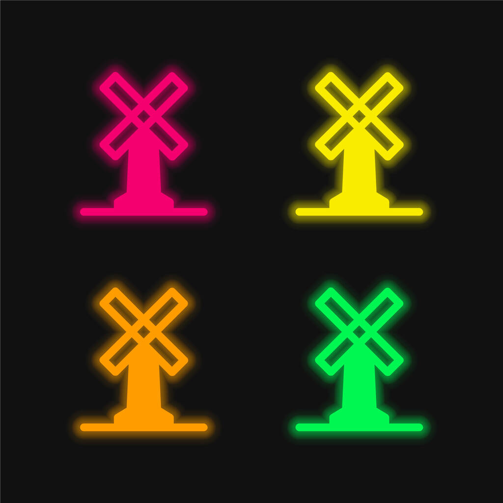 Grande mulino a vento quattro colori incandescente icona vettoriale al neon - Vettoriali, immagini