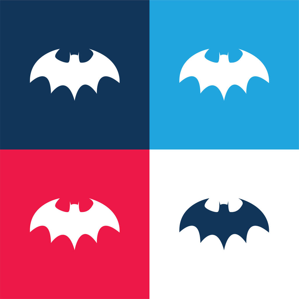 Fledermaus mit scharfen Flügeln Silhouette blau und rot vier Farben minimales Symbol-Set - Vektor, Bild