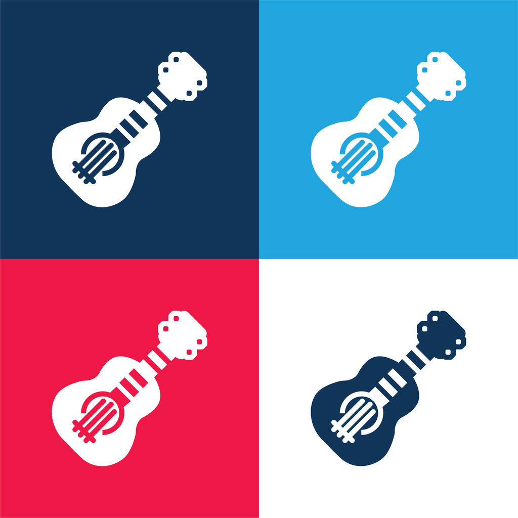 Bass Guitar blue and red four color minimal icon set - Vector, Image