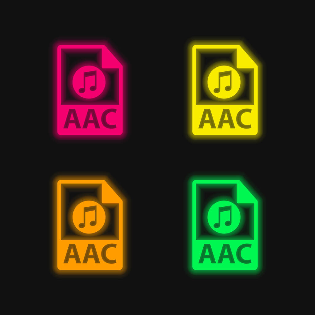 AAC Dosya Biçimi dört renk parlayan neon vektör simgesi - Vektör, Görsel