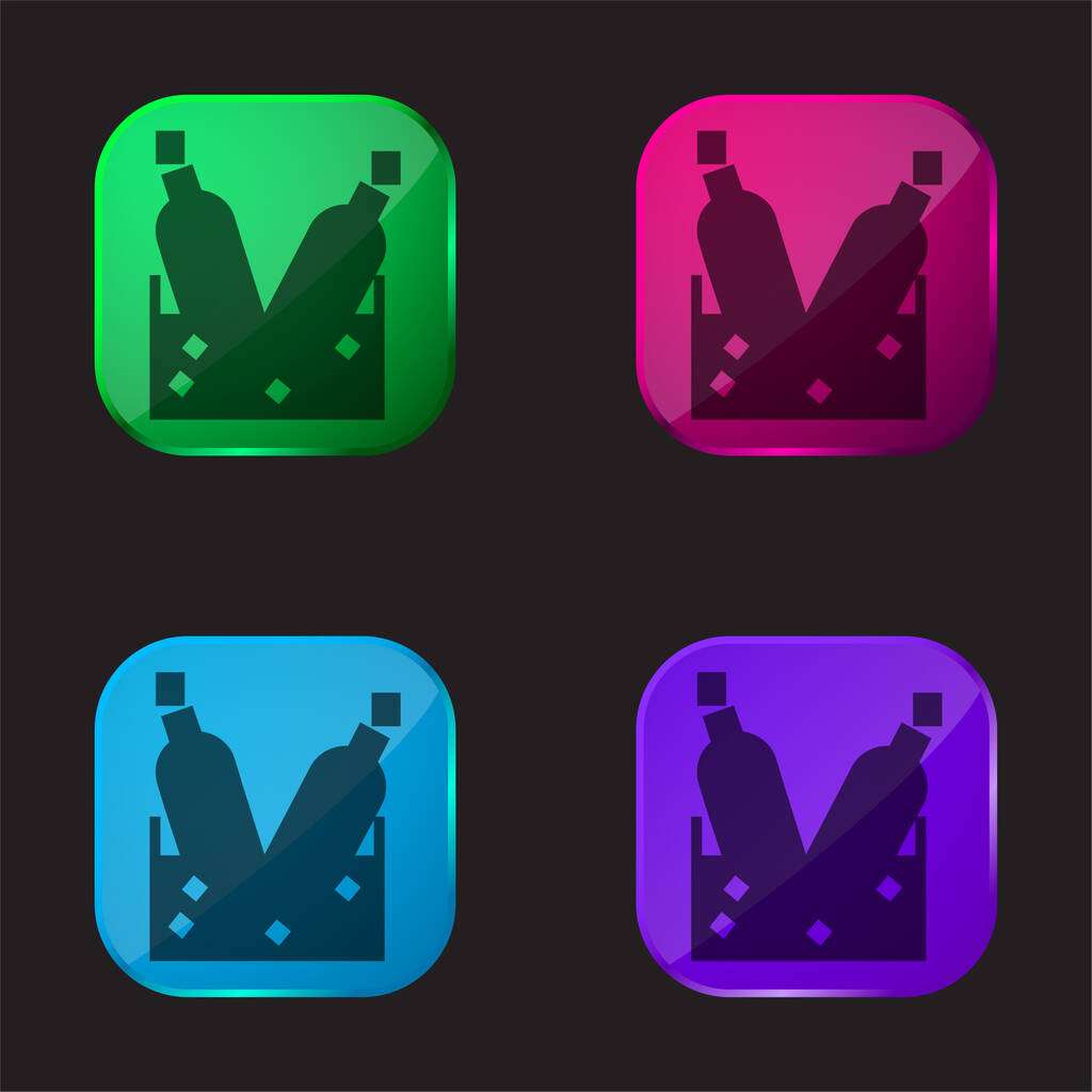 Botellas con cubos de hielo icono de botón de cristal de cuatro colores - Vector, Imagen