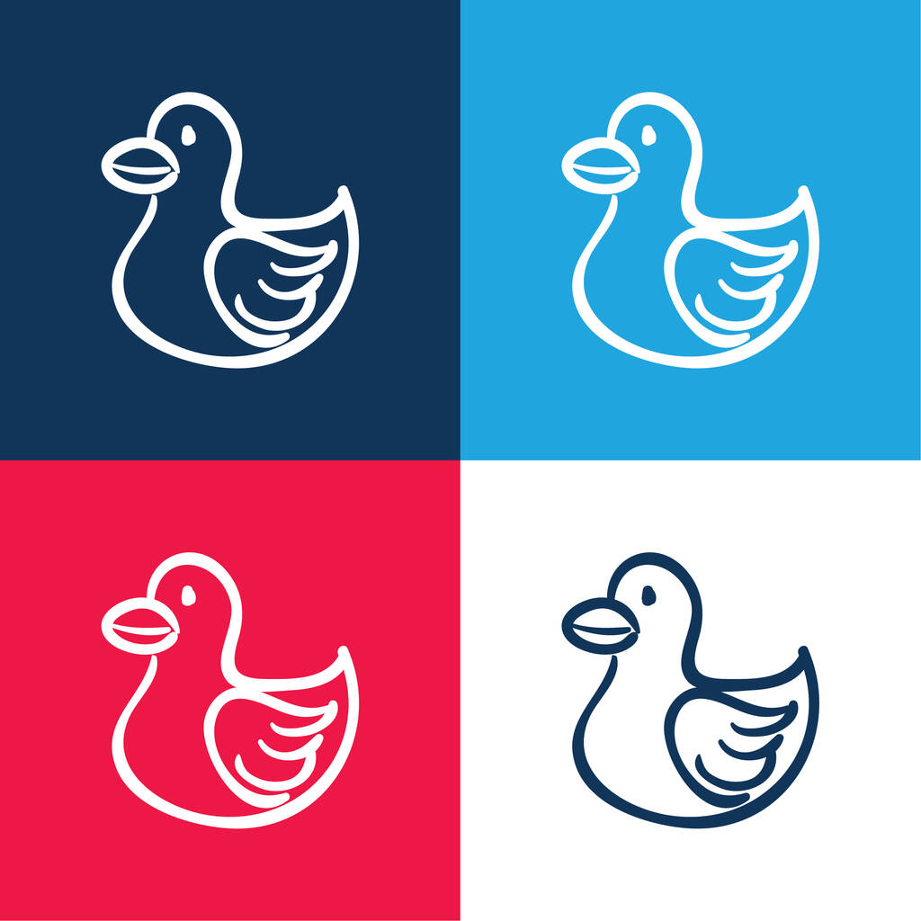 鳥の動物の形おもちゃ青と赤の4色の最小アイコンセット - ベクター画像
