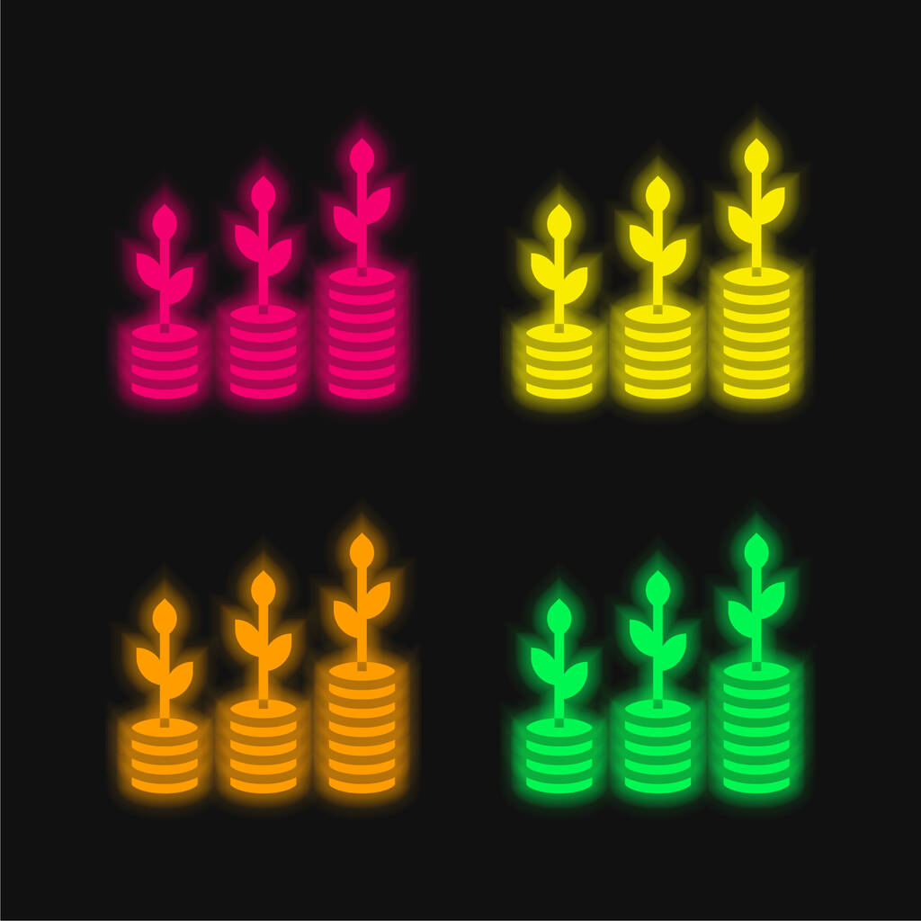 Banque quatre couleurs rougeoyantes icône vectorielle néon - Vecteur, image