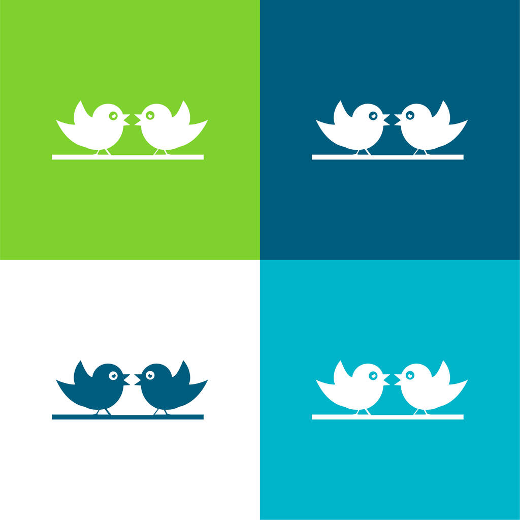 Ptaki Para Płaskie cztery kolory minimalny zestaw ikon - Wektor, obraz