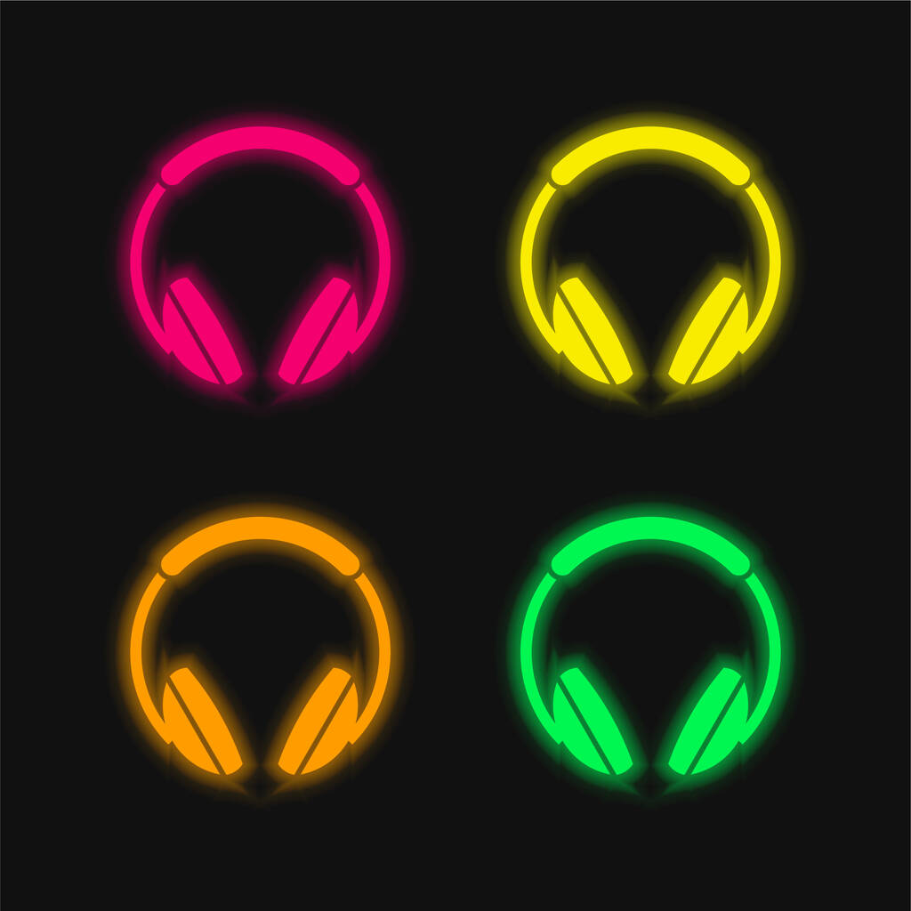 Fones de ouvido grandes quatro cores brilhante ícone vetor de néon - Vetor, Imagem