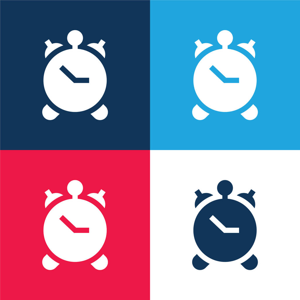 Alarm Klok blauw en rood vier kleuren minimale pictogram set - Vector, afbeelding