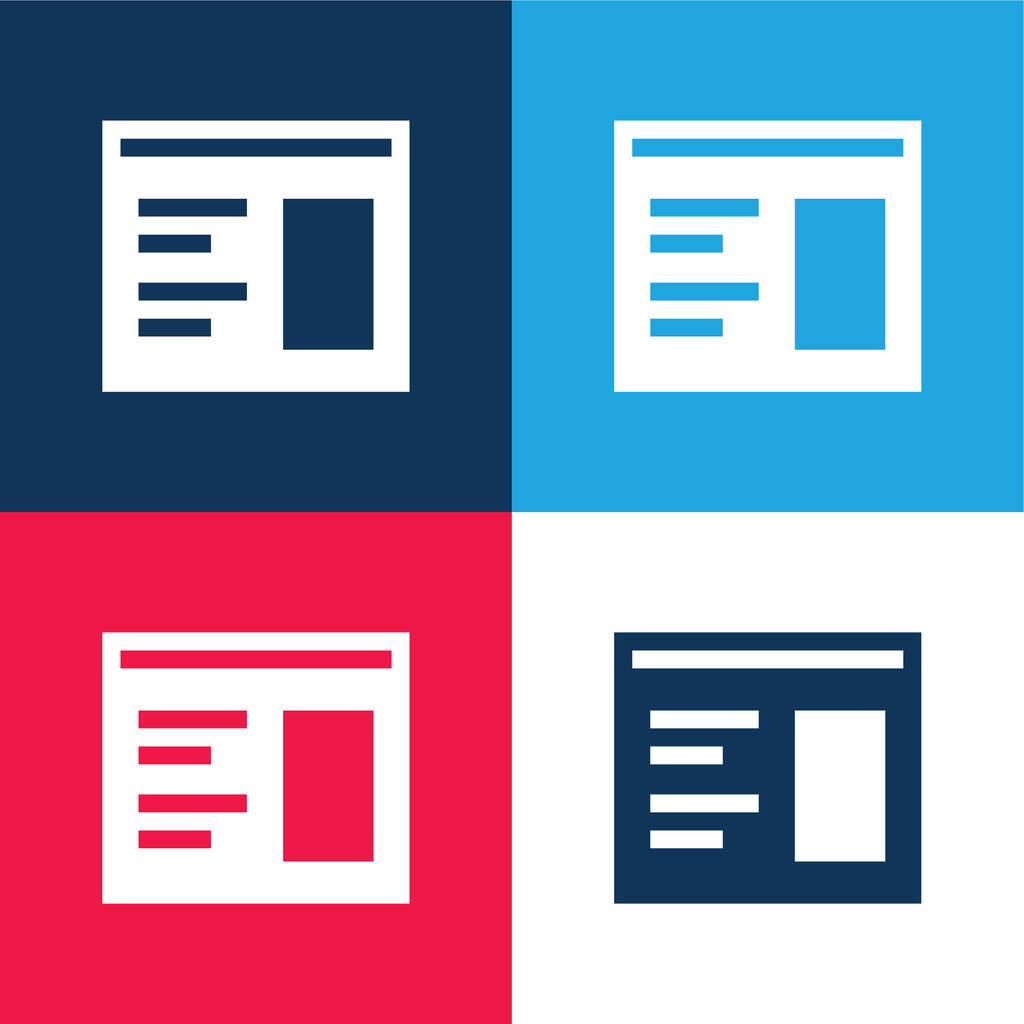 Blog azul y rojo conjunto de iconos mínimo de cuatro colores - Vector, imagen