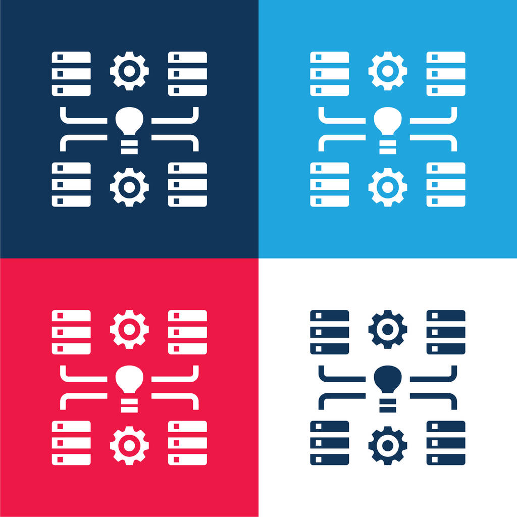 Big Data modrá a červená čtyři barvy minimální ikona nastavena - Vektor, obrázek